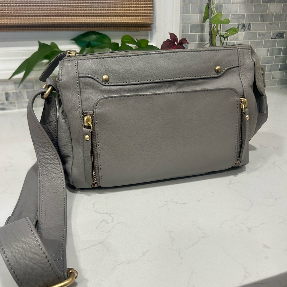 Gray Leather Crossbody Bag